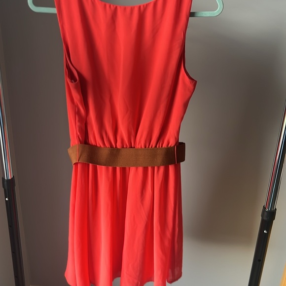 Coral Chiffon Cocktail Dress with Belt - Picture 4 of 5